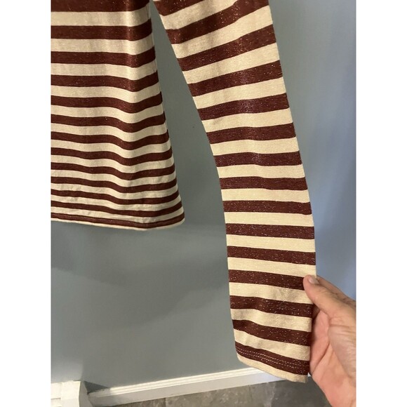 Loft Juniors Turtleneck Top Stripes Brown with Sparkle Thread Size Small - Picture 7 of 8